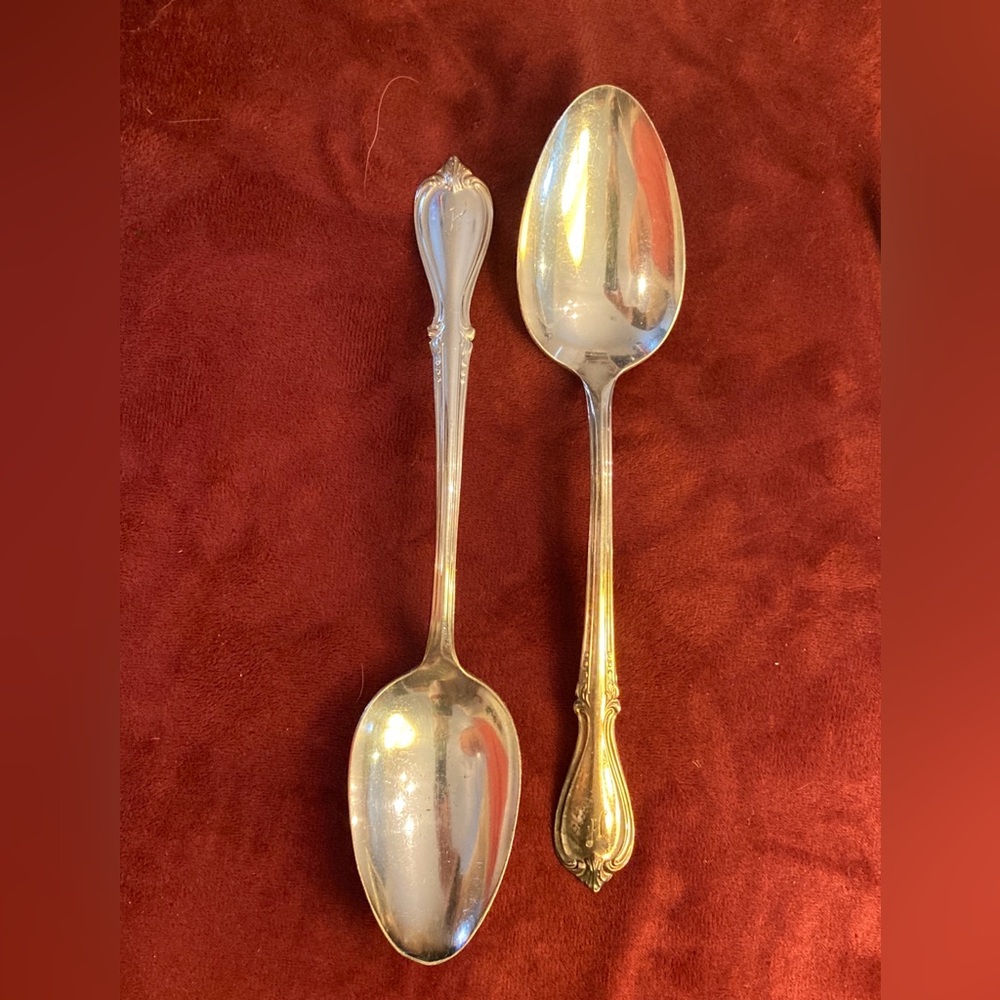 2 Silverplate Serving Spoons w/ H Monogram Wm Rogers Memory Pattern | 1960s